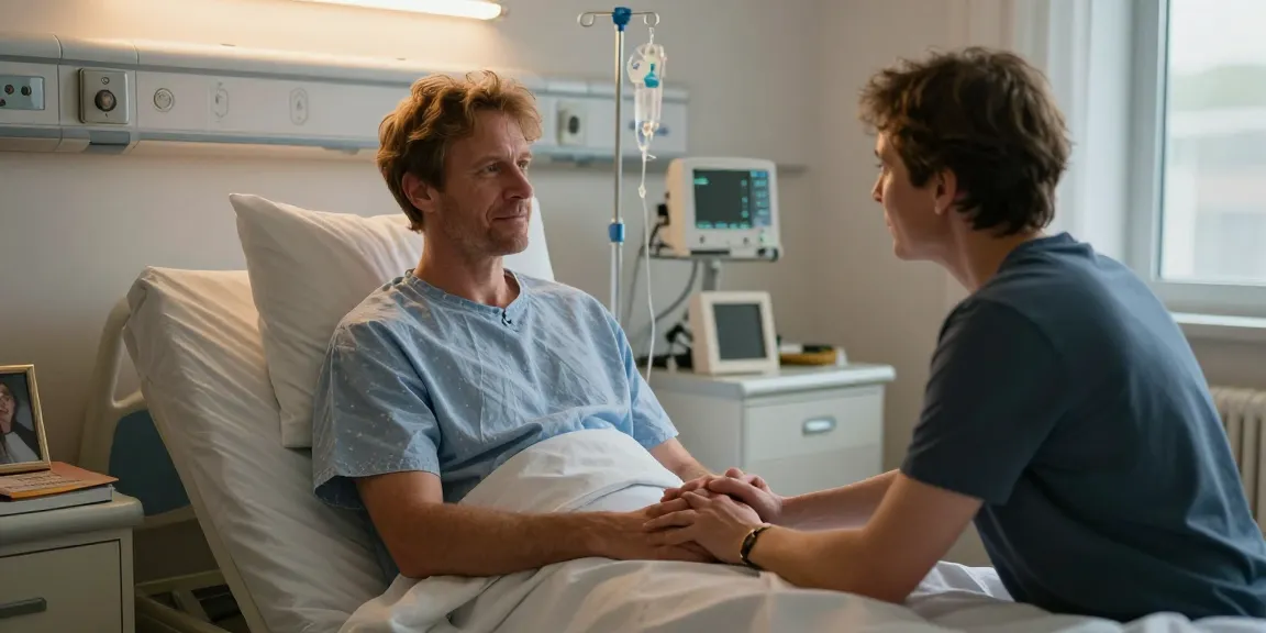 Heino Ferch krebserkrankung portrayed in a hospital room, showing emotional support and hope during recovery.
