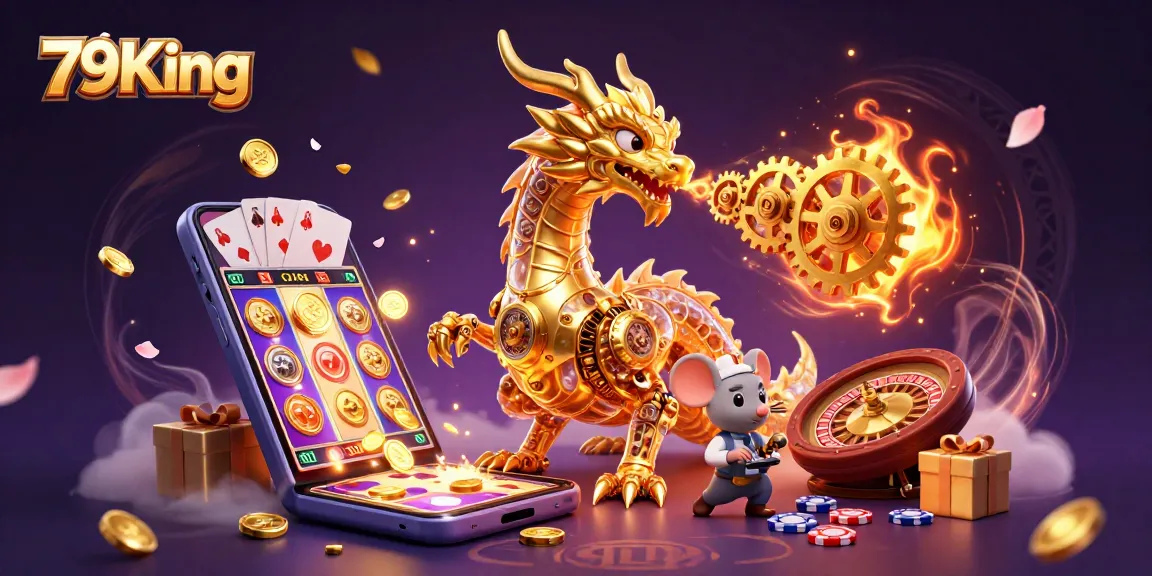 Experience thrilling action with the 79King dragon breathing golden gears in a captivating casino scene.