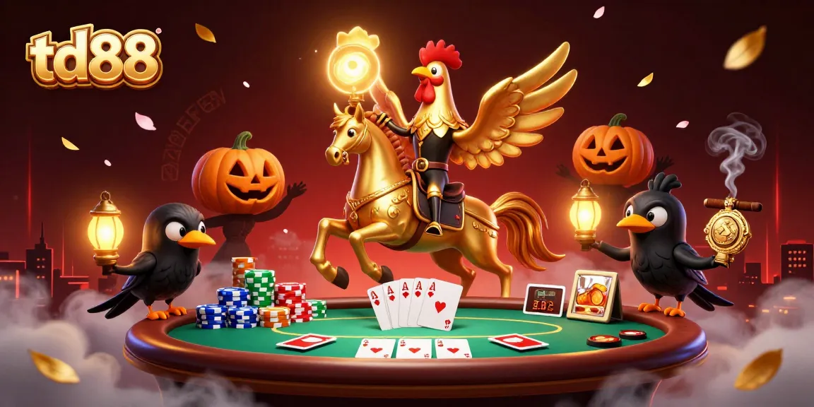 Experience thrilling gameplay at td88 with a golden rooster in a lavish casino backdrop.