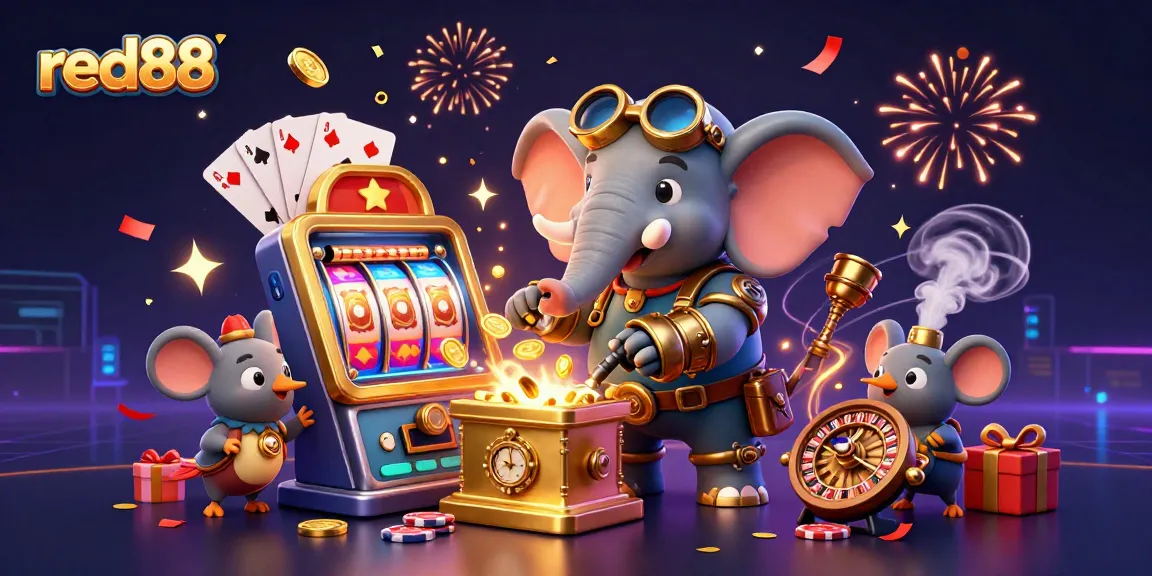 Spin the exciting slot machine at red88 in a lively casino-themed 3D illustration.
