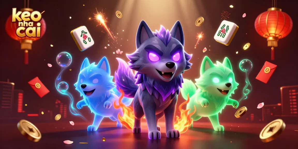 Engage in keo nha cai with a dynamic scene featuring ghostly wolves, vibrant decorations, and casino-themed elements.