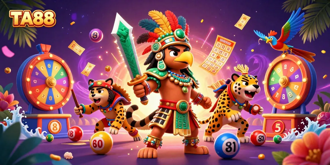 Engage with TA88's vibrant casino atmosphere featuring 3D warriors and lottery excitement.